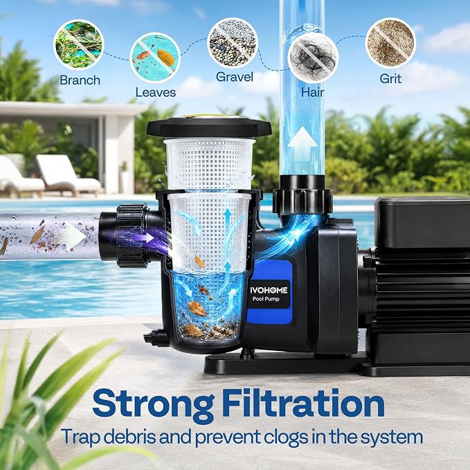 VIVOHOME 1.5HP Pool Pump Dual Speed with Remote Timer 115V | Wireless Control, Fast Self-Primming Motor, 4 Program Segment, for in/Above Ground Pools, Saltwater Pools