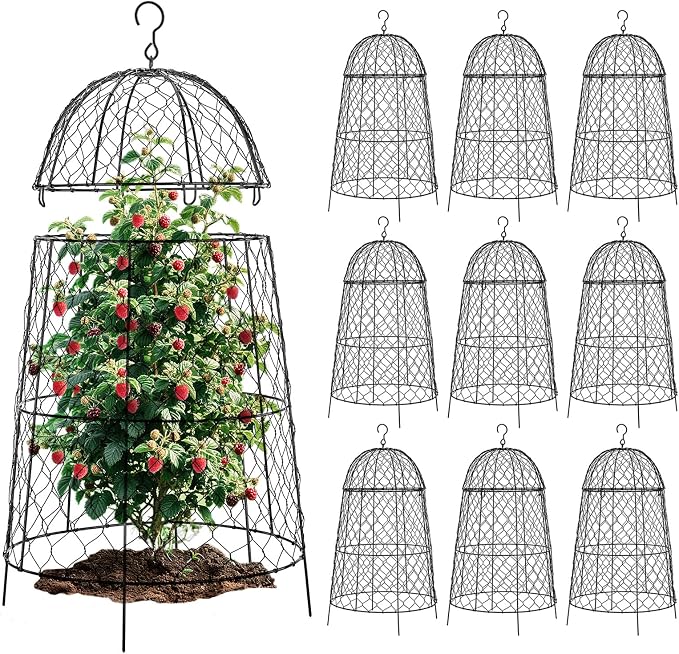 Chicken Plant Protector 10 Pcs, 20×12.6in Cage for Large Plants, Split Design and Anti-Rust Coated Metal Plant Cover for Outdoor Plants, Wire Mesh Covers for Plants