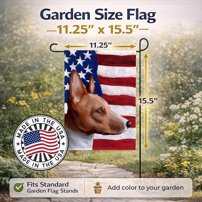 Caroline's Treasures CK6417GF Basenji American Flag Garden Flag Mailbox Flag Decorative Yard Flag Banner Outside Patio Artwork Yard Flower Beds, Garden Size, Multicolor