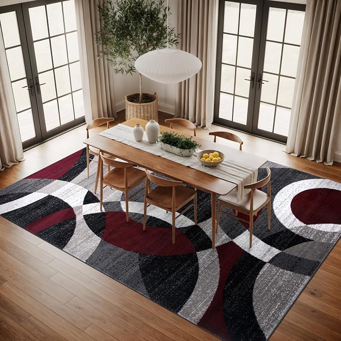 Rugshop Abstract Circles Contemporary High Traffic Area Rug Red 10' x 14' | Rectangular, Size 10' x 14', Living Room, Bedroom, Dining Room, Home Office, Kitchen, Entryway, Hallway, Nursery, Kids Room