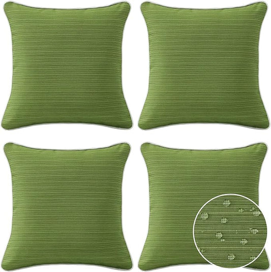 Decorative Outdoor Water Repellent Throw Pillows with Inserts, Set of 4, 16" x16" Pillows for Patio, Backyard, Bed, Couch, and Patio Furniture, Lawn Green