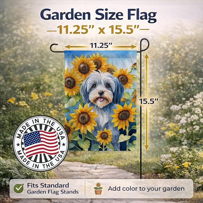Caroline's Treasures DAC6168GF Tibetan Terrier in Sunflowers Garden Flag Mailbox Flag Decorative Yard Flag Banner Outside Patio Artwork Yard Flower Beds, Garden Size, Multicolor