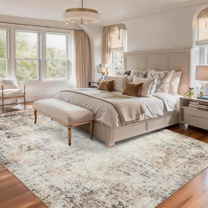 Washable 10x14 Area Rug: Neutral Rugs for Living Room Dining Room Bedroom Office Indoor - Non-Slip Modern Large Carpet Home Decor - 10x14 Sandstone Beige Gray