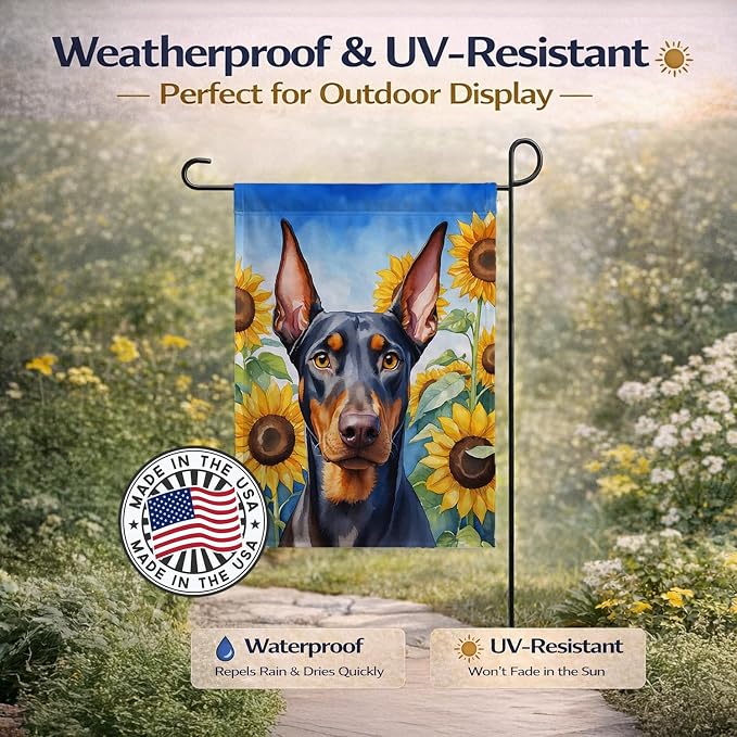Caroline's Treasures DAC6068GF Doberman Pinscher in Sunflowers Garden Flag Mailbox Flag Decorative Yard Flag Banner Outside Patio Artwork Yard Flower Beds, Garden Size, Multicolor
