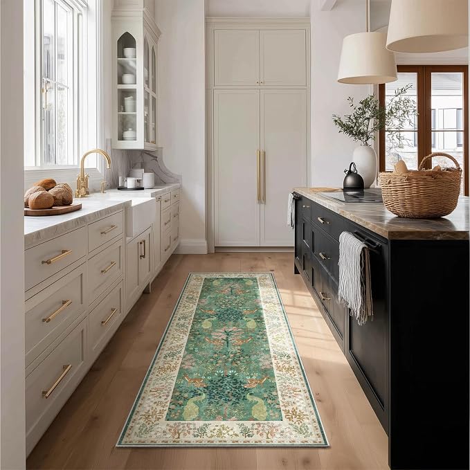 Runner Rug Washable Kitchen Runner: 2'x 6' Hallway Runner Rugs Stain Resistant Non Slip Low Pile Soft Carpet Runners for Hallways Bedroom Entryway Indoor Beside Bathroom Living Room Farmhouse