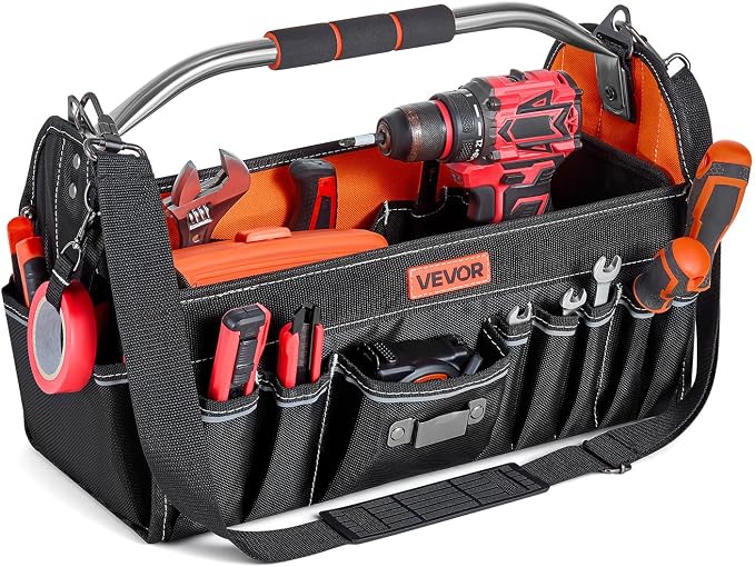 VEVOR Tool Bag, 16.1 Inch, 33-Pocket Open Top Tool Tote, Electrical Maintenance Toolbox Organizer Storage with Handle, Adjustable Shoulder Strap, Portable Toolbag, for Professionals DIY & Jobsite Use