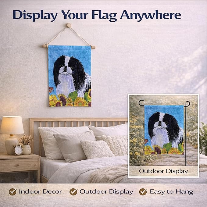 Caroline's Treasures SS4236GF Japanese Chin in Summer Flowers Garden Flag Mailbox Flag Decorative Yard Flag Banner Outside Patio Artwork Yard Flower Beds, Garden Size, Multicolor