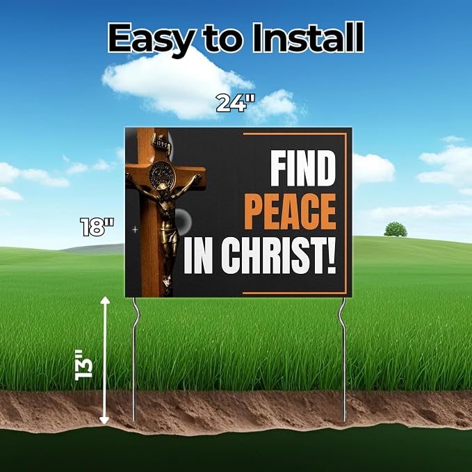 Find Peace in Christ! Yard Sign by DC | 24"x18" Double Sided Church Garden Sign with 13” Metal Stakes | Outdoor Signs Waterproof for Lawn, Patio, Sidewalk & House | Set of 3 | Made in USA