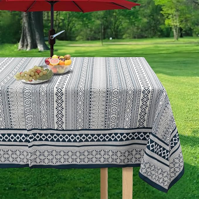 Outdoor Tablecloth with Umbrella Hole and Zipper, Rectangle Patio Table Covers for Spring/Summer, Machine Washable Outdoor Picnic Table Cloth (Boho, 60" × 102" Rectangular)