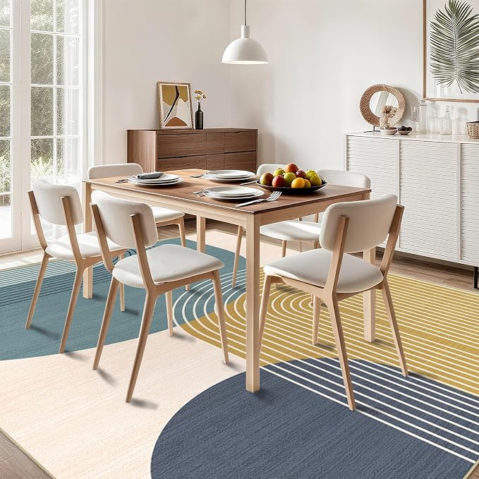 Boho Large Area Rug 4x6 for Living Room Bohemian Rugs Machine Washable Modern Geometric Rug Non Slip Printed Low Pile Indoor Floor Carpet for Dining Room Bedroom Office,Blue
