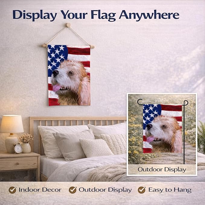 Caroline's Treasures CK6462GF Briquet Griffon Vendeen American Flag Garden Flag Mailbox Flag Decorative Yard Flag Banner Outside Patio Artwork Yard Flower Beds, Garden Size, Multicolor