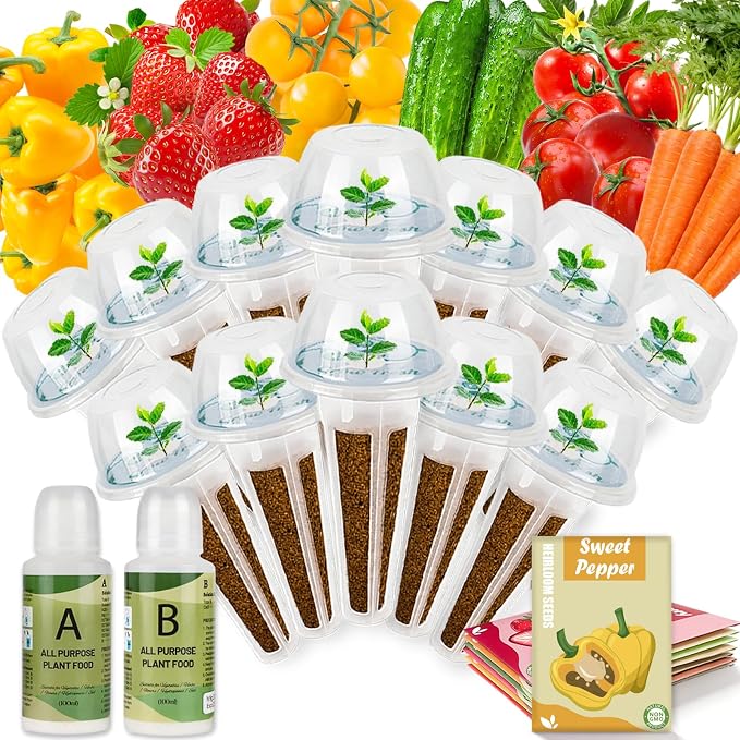 Fruit Seed Pods Kit Hydroponic -12 Refill Grow Pods with 6-Packet Seeds of Mini Cucumber/Bell Pepper/Carrot, Strawberry, Cherry Tomato & Radish, Compatible with All Hydroponics Growing Systems