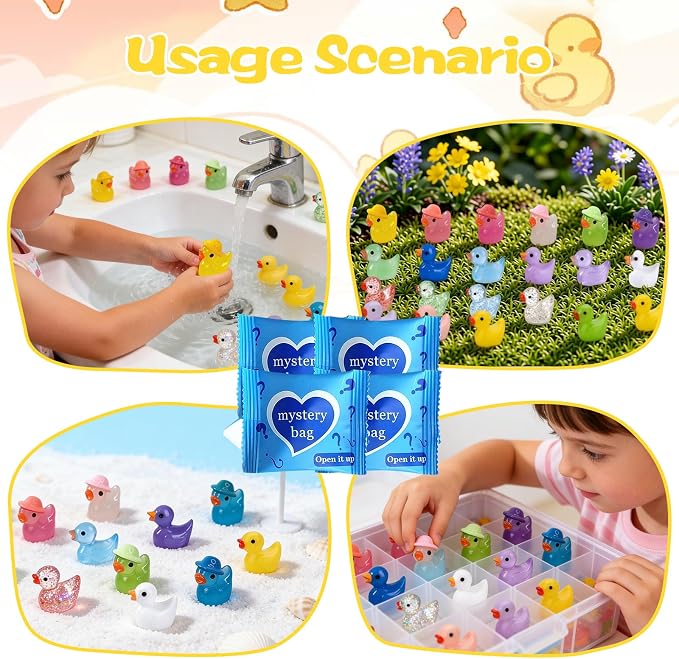 Mini Glow In The Dark Animal Resin Models, Resin Animals Mystery Bags, Individually Wrapped Blind Bags Tiny Animal Figurines, Collectible Mini Animals For Fairy Garden, DIY Crafts (50, Z-Ducks)