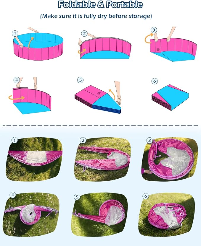 Jasonwell Kiddie Baby Pool with Canopy - Foldable Infant Toddler Kids Pool with Shade Baby Beach Essentials Tent Swimming Wading Pools for Toddlers 1-3 + Kids Dogs Ball Pit Backyard Water Play R, 79"