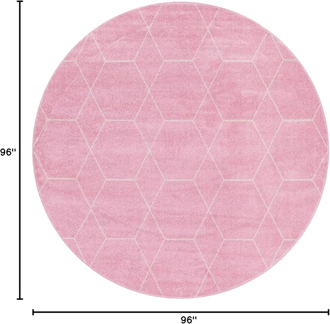 Unique Loom Trellis Frieze Collection Area Rug - Geometric (8' Round, Light Pink/ Ivory)