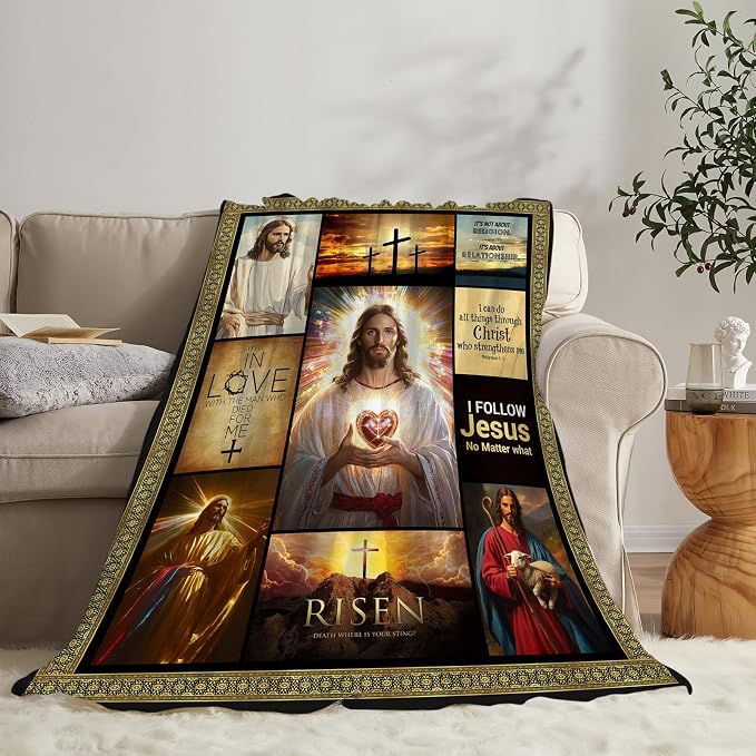 Jesus Throw Blanket Cozy Plush Christian Religious Gifts Blankets Flannel Fleece Lightweight Fuzzy Blanket for Girls Women Men Boys 50"X40"