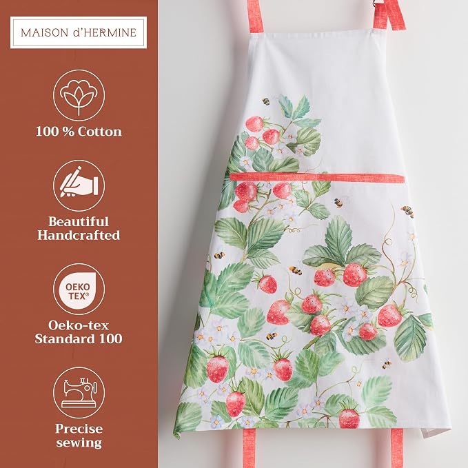 Maison d' Hermine Aprons for women with Pocket 100% Cotton (27.50"x31.50") | Adjustable Neck Strap & long ties Apron Men Chef Wedding Cooking Gardening Server Maid