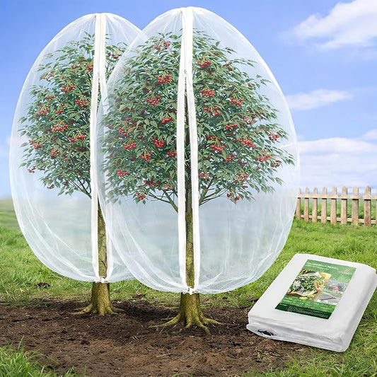 Jevrench 2 Pack 8 x 8ft Garden Netting for Plants, Fruit Tree Netting with Zipper & Drawstring, Bird Netting for Garden Protection, Blueberry Bushes, Tomato Plants & Fruit Trees