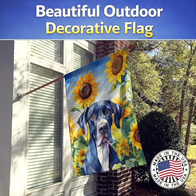 Caroline's Treasures DAC6091CHF Great Dane in Sunflowers House Flag Large Porch Sleeve Pole Decorative Outside Yard Banner Artwork Wall Hanging, Polyester, House Size, Multicolor
