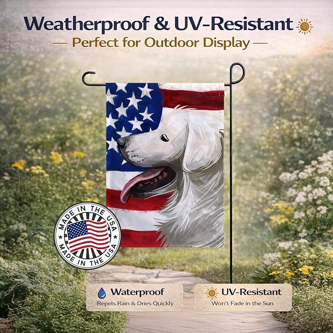 Caroline's Treasures CK6711GF Slovak Cuvac Dog American Flag Garden Flag Mailbox Flag Decorative Yard Flag Banner Outside Patio Artwork Yard Flower Beds, Garden Size, Multicolor