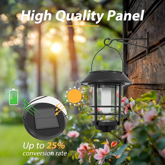 Otdair Solar Lanterns Outdoor Waterproof, 4 Pack Flickering Flames Wall Garden Decor , Hanging Solar Lights Wall Mount Decorations for Halloween, Front Porch, Patio, Yard.