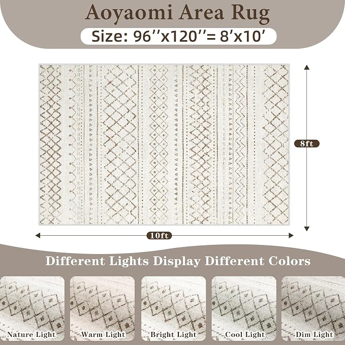 Area Rug Living Room Rugs 8x10 - Large Soft Boho Geometric Rug, Non-Slip Foldable Washable Rugs Non Shedding Morden Indoor Floor Carpet for Living Bedroom Office Dining Room (Brown,8' x 10')
