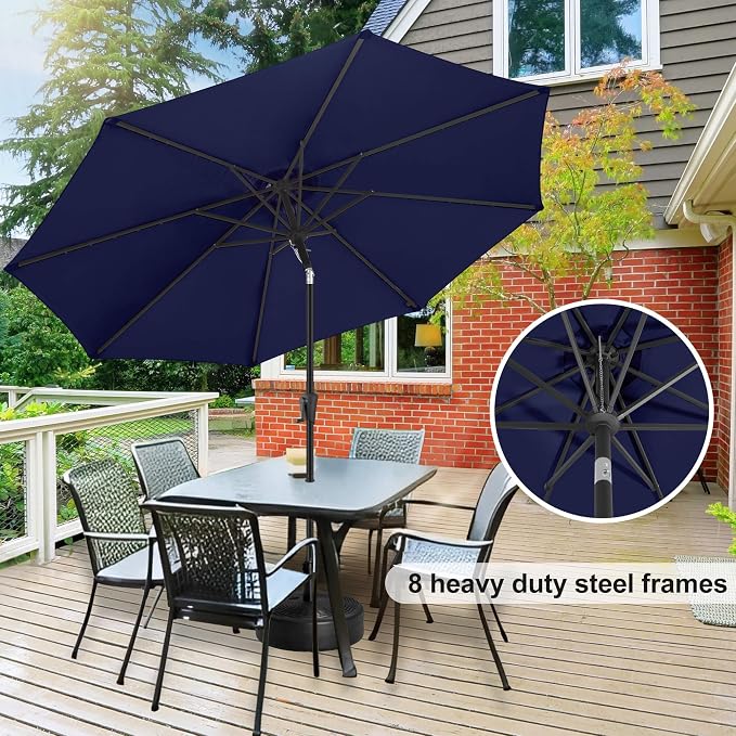 FLAME&SHADE 10 ft Outdoor Market Patio Table Umbrella with Fiberglass Rib Tips and Tilt,Navy Blue
