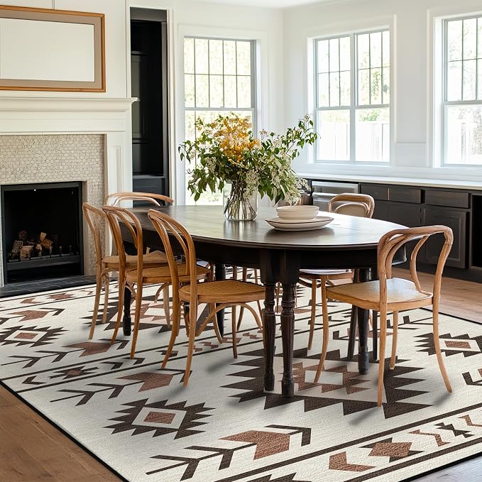 8x10 Area Rug for Living Room Western Rug Southwestern Aztec Tribal Rugs Southwest Navajo Machine Washable Non-Slip Printed Low-Pile Floor Carpet for Bedroom Dining Room Office, Beige