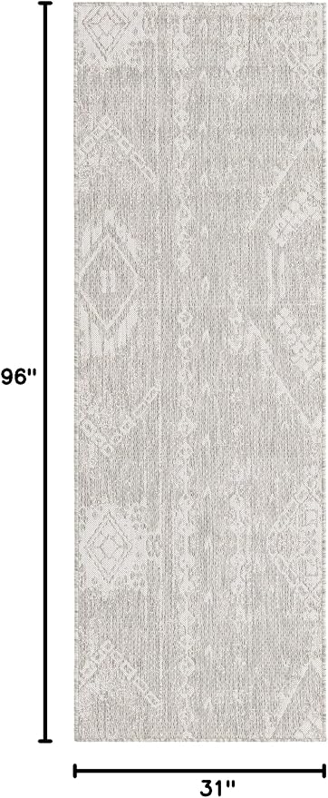 Unique Loom Outdoor Bohemian Collection Area Rug - Anthro (2' 7" x 8' Runner, Gray/ Ivory)