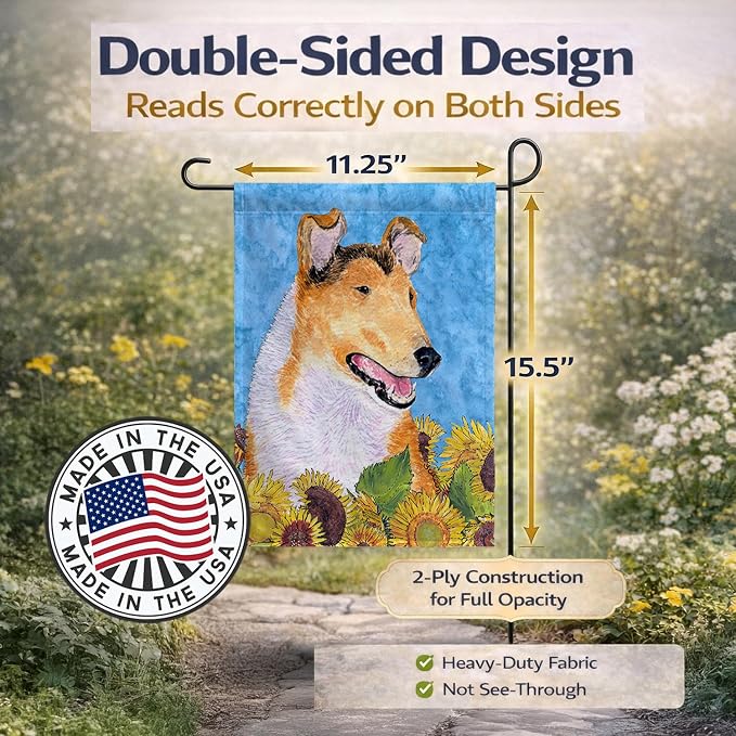 Caroline's Treasures SS4239GF Collie Smooth in Summer Flowers Garden Flag Mailbox Flag Decorative Yard Flag Banner Outside Patio Artwork Yard Flower Beds, Garden Size, Multicolor