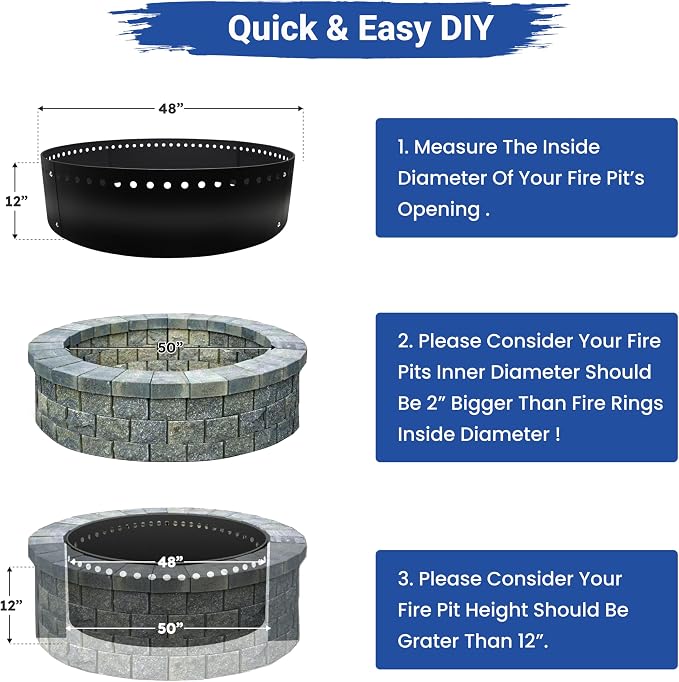FEBTECH - 48" D Smokeless Fire Ring Insert - Steel DIY Fire Ring Liner | Above or In-Ground Versatile Firepit Ring for Outdoor Fire Pits, Backyard Outdoor Camping Bonfires, Patio & Family Gatherings