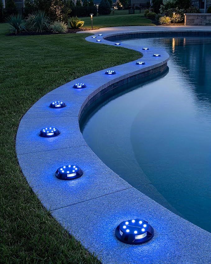 Biling Solar Pathway Lights Outdoor Uplight Sidelight, 12 Packs Blue Bright Solar Ground Lights Waterproof for Yard Walkway Garden Halloween Decorations