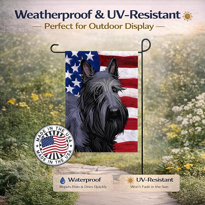 Caroline's Treasures CK6696GF Scottish Terrier Dog American Flag Garden Flag Mailbox Flag Decorative Yard Flag Banner Outside Patio Artwork Yard Flower Beds, Garden Size, Multicolor