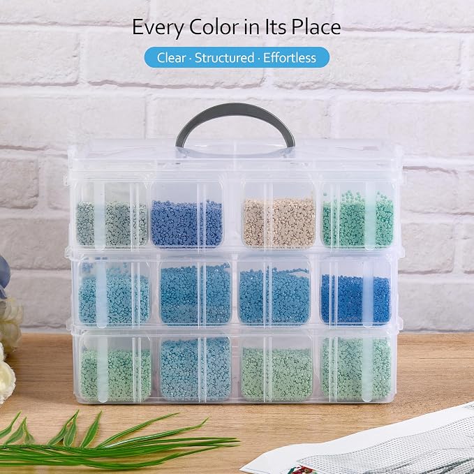 Bead Storage Container, Craft Organizer Box Portable Organizer and Storage Box Stackable Plastic Cases for Bracelet Making DIY Jewelry Nail Charms (3-Tire Bead Organizer)