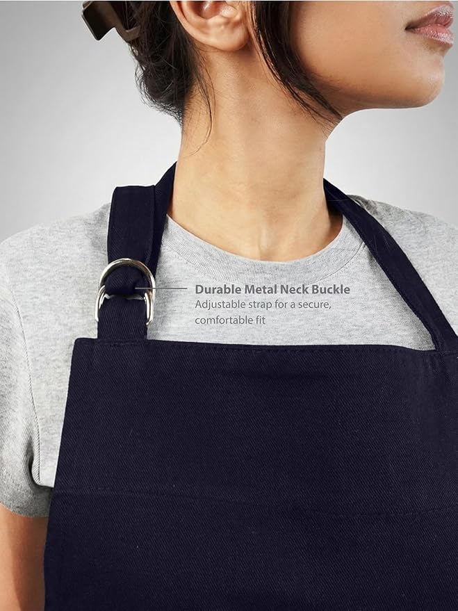 100% Cotton Kitchen Apron with 2 Pockets – Adjustable Chef Apron for Cooking Baking BBQ – Unisex Apron