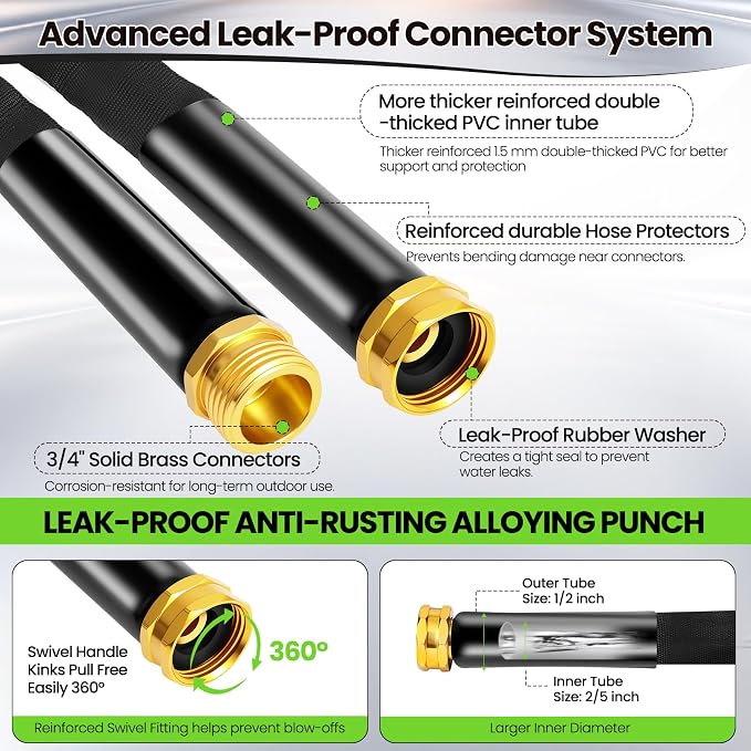 25FT Non-Expandable Garden Hose Lightweight Flexible Water Hose With Sprayer Nozzle High Pressure Kink Resistant & Leakproof Durable Portable For Yard Garden Lawn