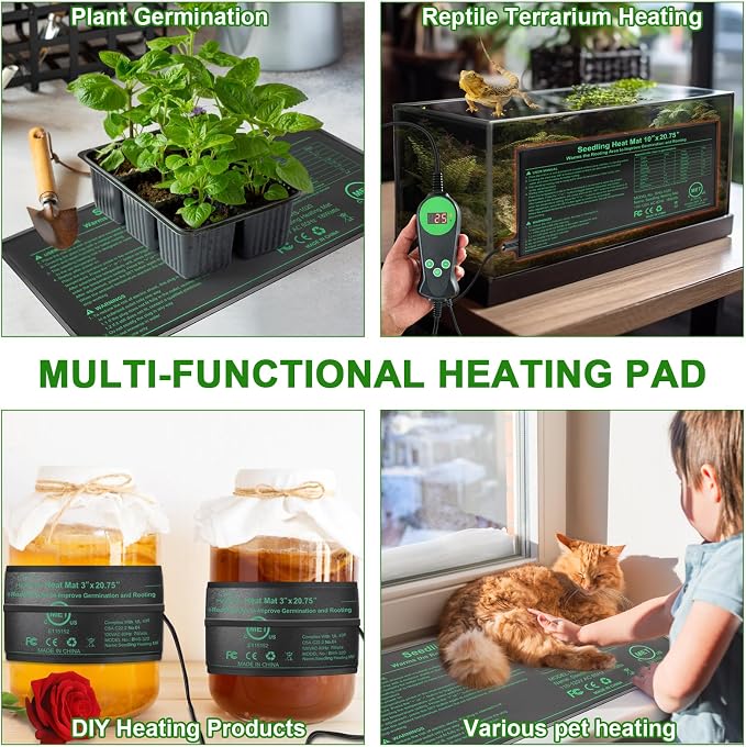 Seedling Heat Mat with Built-in Thermostat 2 Pack, 10" x 20.75" Waterproof Plant Heating Pad with Temperature Controller for Hydroponic,Germination, Indoor Gardening, Greenhouse, MET-Certified