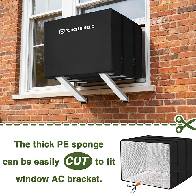 Porch Shield Outdoor Window AC Cover – Winter Insulation Window Air Conditioner Cover for Outside Up to 21"L x 16"D x 15"H, Black