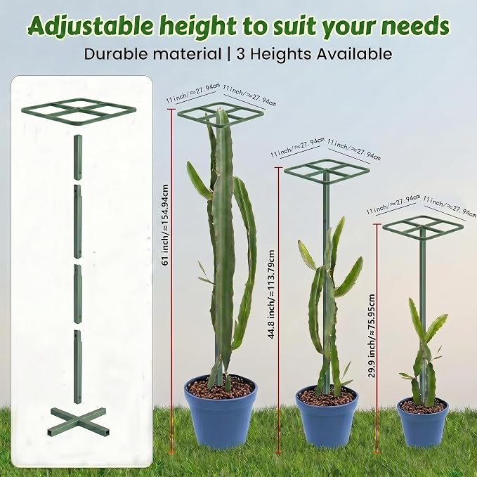 61" Adjustable Plant Trellis, Square Top, Green | Square top support design. Anti-tipping base sits inside pot. Modular heavy duty iron.