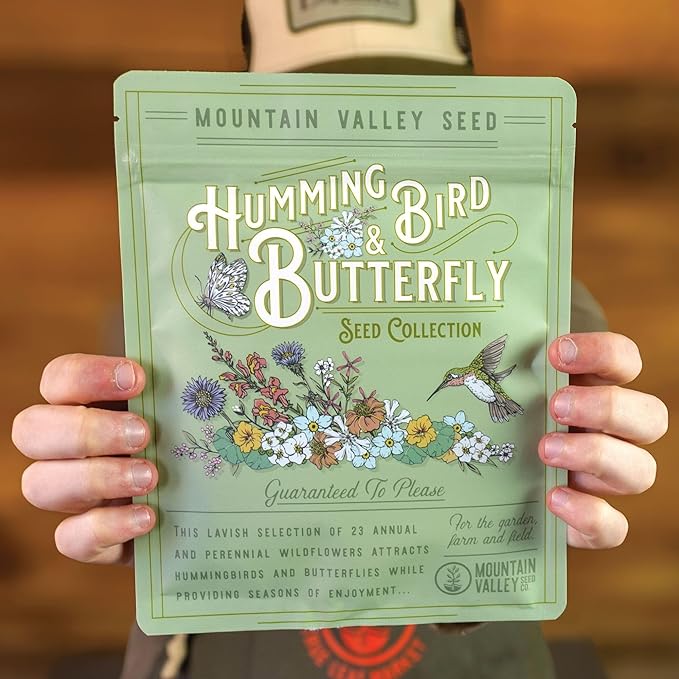 Mountain Valley Seed Co Wildflower Seeds Bulk, 2 Oz. 80,000+ Seeds | Butterfly & Hummingbird Mix with 23 Non-GMO Varieties – Pollinator Flower Seed for Planting