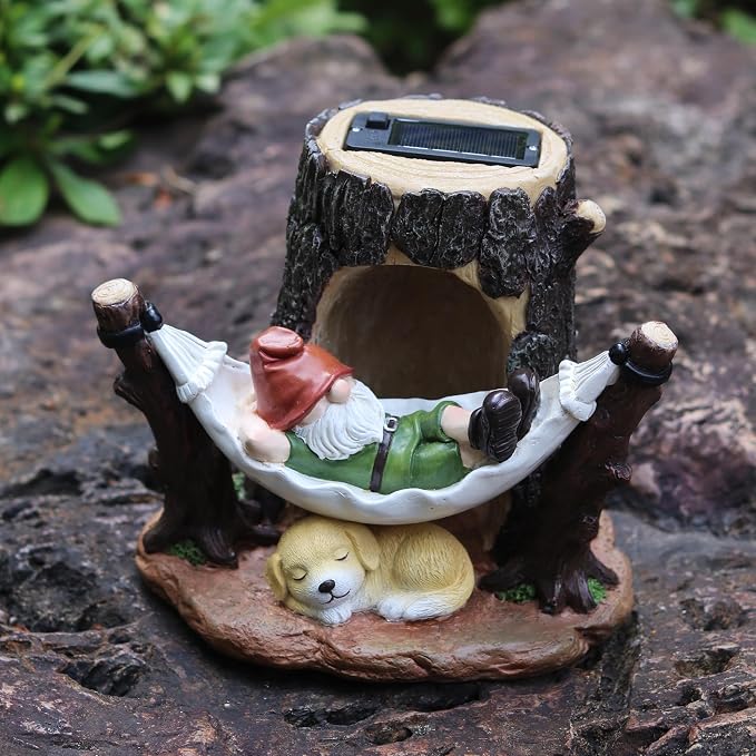 8.6" Gnome Solar Garden Decor Outdoor Statue with Light | Resin Weatherproof Yard Patio Decoration Gift Idea for Mom Dad