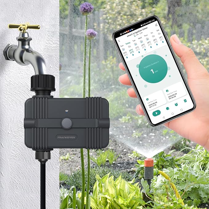 WiFi Sprinkler Irrigation Timer Garden Watering Hose Timer with Rain Delay | Automatic Water Hose Timer Compatible with Alexa & Google Assistant, Outdoor No Hub Needed for Lawn Yard Watering