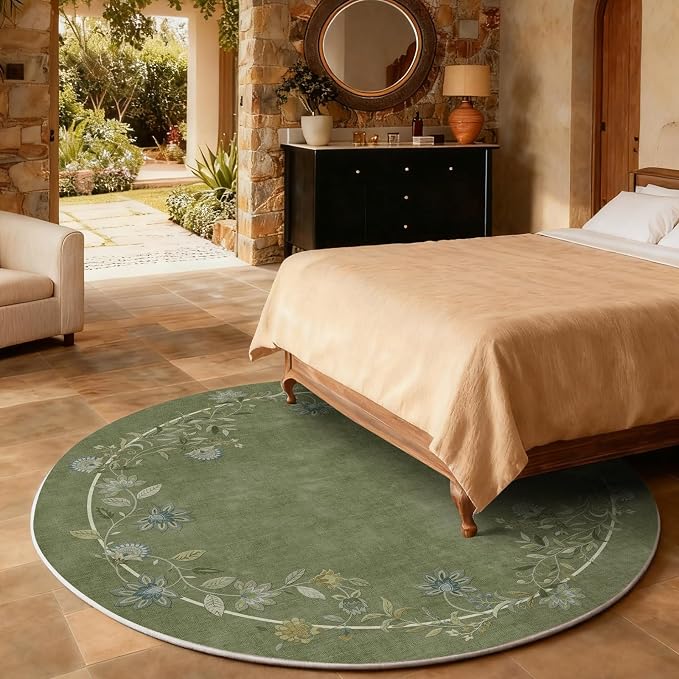 4ft Round Bedroom Rug Washable: Living Room Rug Stain Resistant Non Slip Low Pile Small Area Rugs for Bedroom Kitchen Entryway Living Room Bedside Office Dorm Kids Room Entrance Nursery Home Office