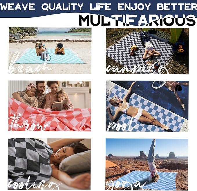 Extra Large Turkish Beach Towel Picnic Mat Throw Blanket Summer Woven Rectangle Tablecloth White Table Clothes XL Outdoor Essentials Beach Accessories Garden Party Decor Patio Park Lawn Grass Festival