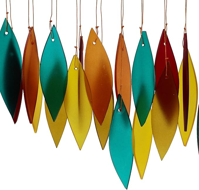Blue Handworks Santa Fe Glass Leaves Wind Chime | Sandblasted Glass and Found Wood Handcrafted Wind Chime