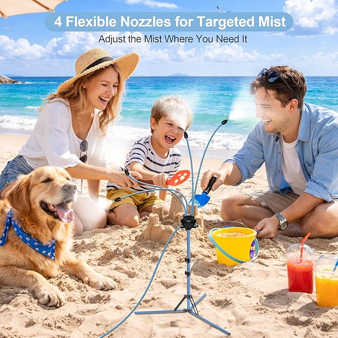 Misters for Outside Patio, Portable Standing Misting System with 30L Water Bag and Rechargeable Pump, Up to 6 Hours Runtime, Outdoor Cooling Mister for Backyard, Beach, Camping, Porch