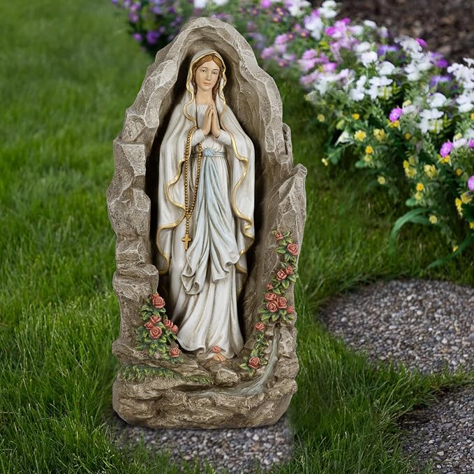 Grace4Joy Our Lady of Lourdes Statue - 24 Inches Virgin Mary Statue Outdoor Catholic Garden Decor, Our Lady of Lourdes Grotto Sculpture for Home Yard Patio Lawn Hallway Decor