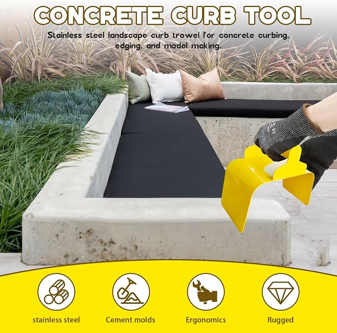 Concrete Curb Trowel, Garden Edging Curb Trowel Concrete Tool, Concrete Curb Trowel Edger, Landscape Curb Trowel with Putty Knife (Rectangle)