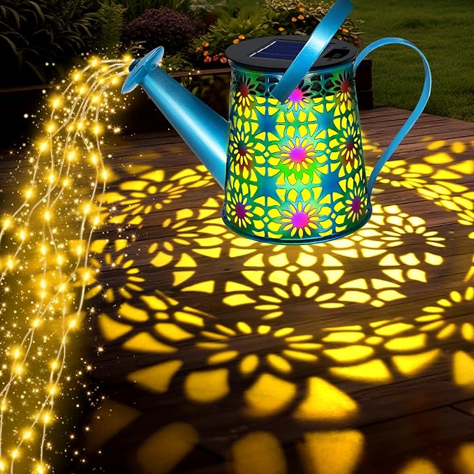 Solar Lights Outdoor Decorative, Blue Metal Solar Watering Can Lights Waterproof, Gifts for Women Mom Birthday, Hanging Lantern Decoration Garden Decor Yard Light for Outside Patio Lawn Porch