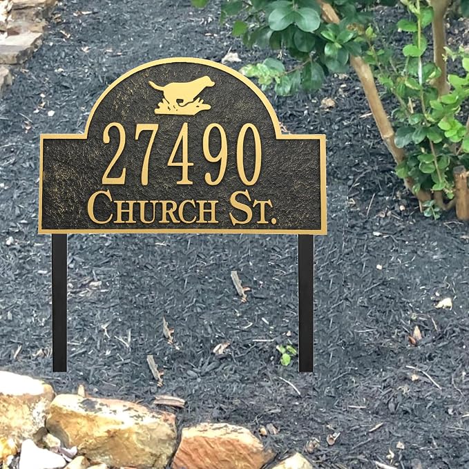 Address Sign Lawn Mounted - Custom House Number Sign with 2 Solid Metal Stakes,Address Numbers for Outside House,Yard,Garden,Grass,Ground,Drive Way,Lawn,13'' x 8''